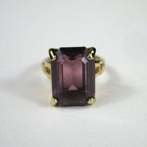 18KT GE Gold Electroplated Ring Emerald Cut Glass Cocktail Plated Size 3.75
